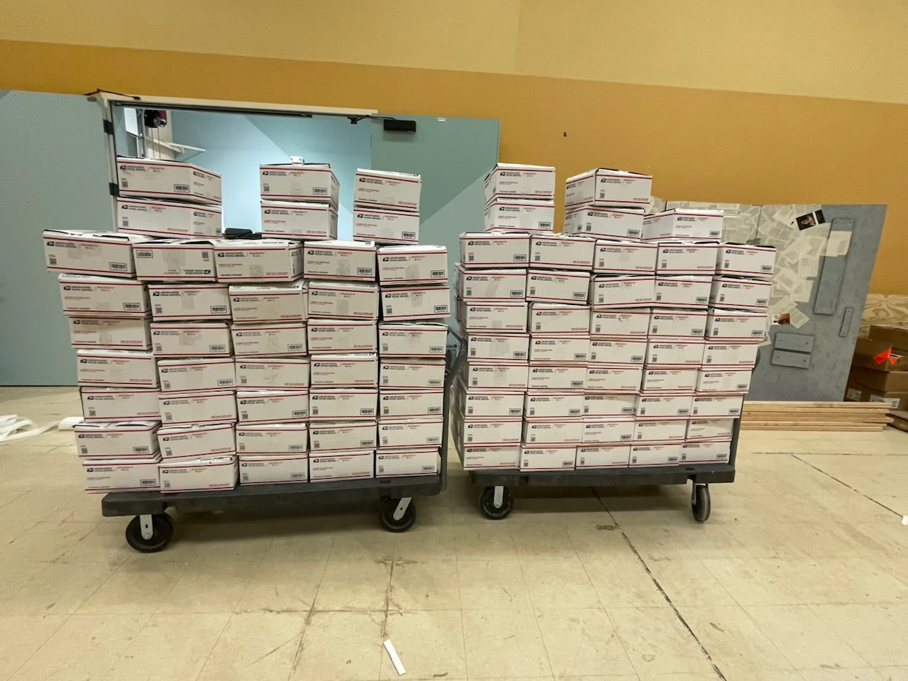 1,680 copies of the shortlisted Inside Literary Prize books were shipped to 12 prisons this January. stack of boxes full of shortlisted Inside Literary Prize books to be sent to 12 prisons